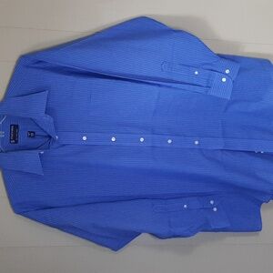 Stafford Men's Size 17 1/2 34 -35  Blue Pinstripe Button Down Dress Shirt
